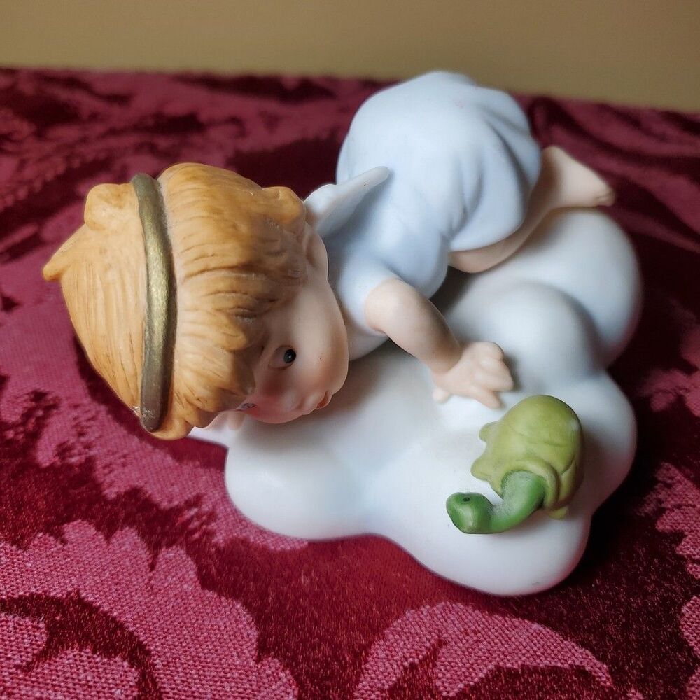 1986 Franklin Mint Almost Angels Seek And You Will Find Porcelain Angel Turtle - Picture 5 of 6